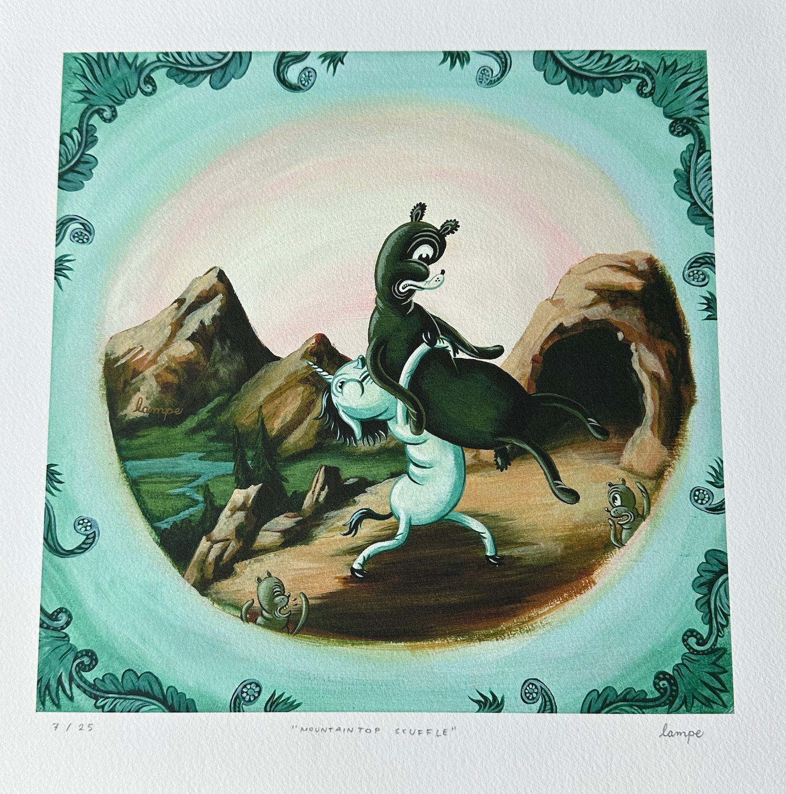 Travis Lampe - Mountaintop Scuffle 12x12 art print - detail image 8